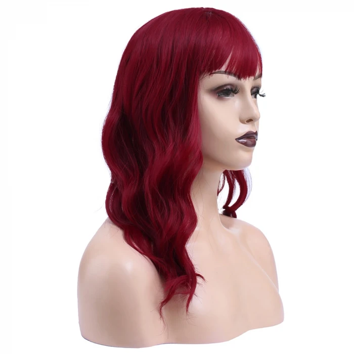 Dalgalı Kısa Perçemli Fiber Sentetik Peruk - Kızıl