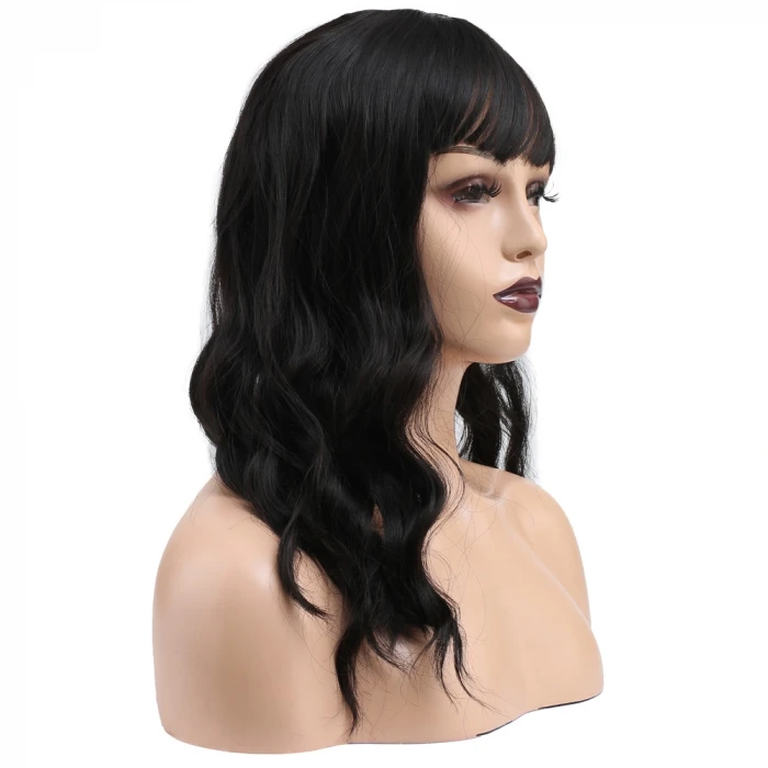 Dalgalı Kısa Perçemli Fiber Sentetik Peruk - Koyu Kestane