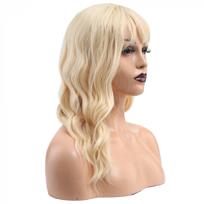 Dalgalı Kısa Perçemli Fiber Sentetik Peruk - Platin