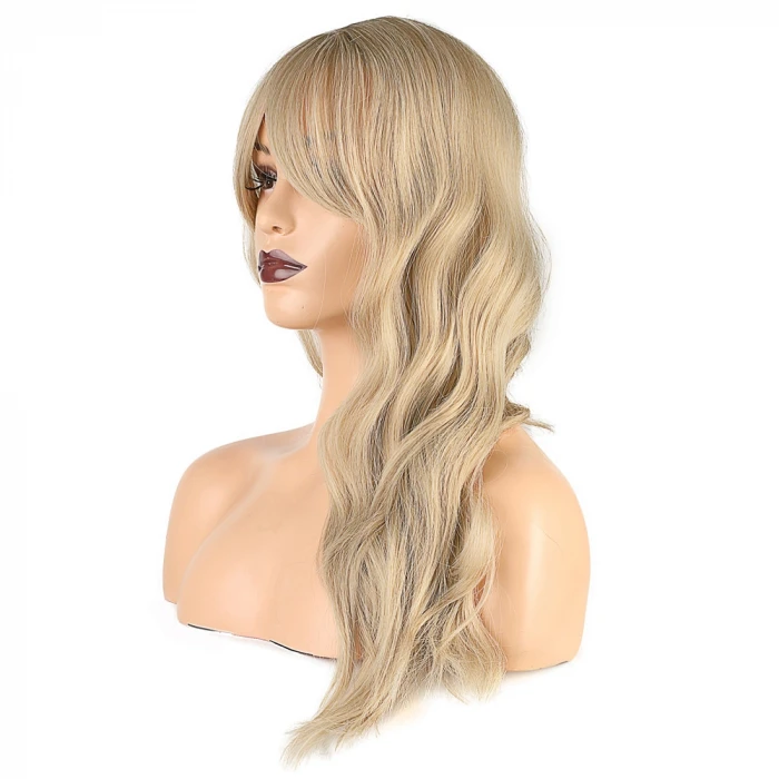 Dalgalı Perçemli Fiber Sentetik Orta Boy Peruk - Balköpüğü Platin Röfleli