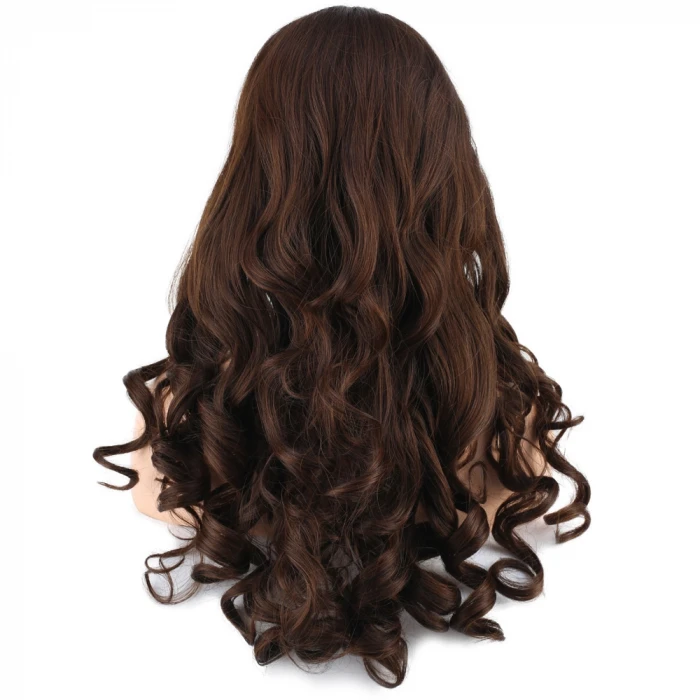 Dalgalı Perçemli Uzun Fiber Sentetik Peruk - Koyu Kahve