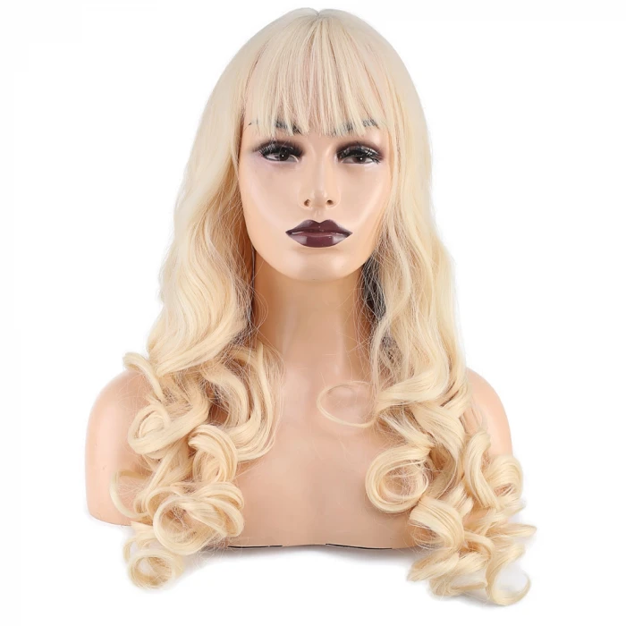 Dalgalı Perçemli Uzun Fiber Sentetik Peruk - Platin