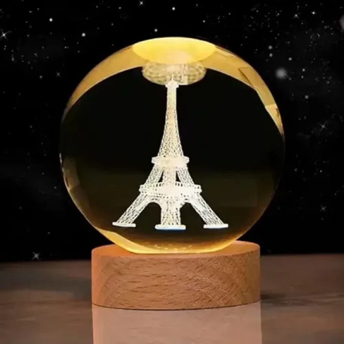 Dekoratif Eyfel Kulesi Tasarımlı Işıklı Cam Küre