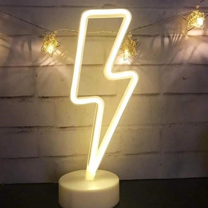 Dekoratif Şimşek Şeklinde Pilli Neon Led Lamba Süs Masa Lambası