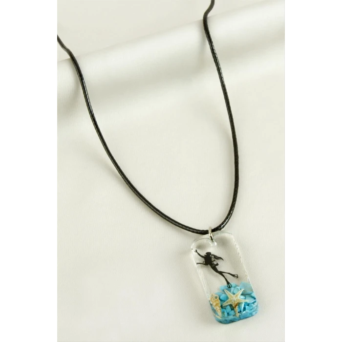 Deniz Kızı Dikdörtgen Epoksi Kolye