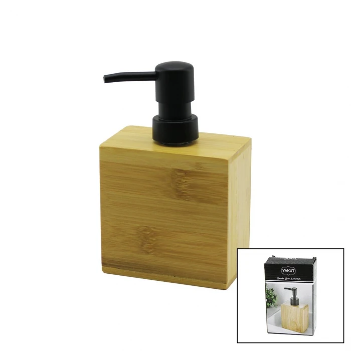Dikdörtgen  Ahşap Bambu Sıvı Sabunluk  Siyah Plastik Pompa   5.8 X 9.9cm - Y: 10cm