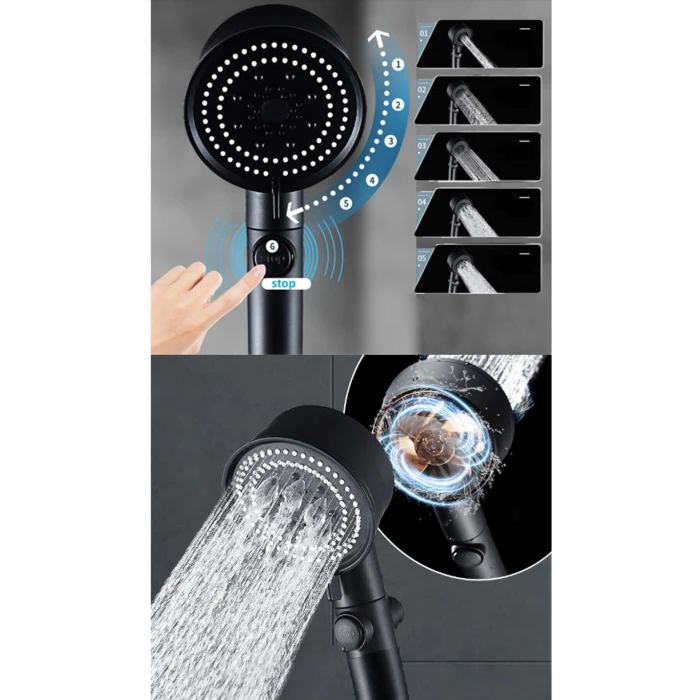 Duş Başlığı Pervaneli Serinletici Tasarım 5 Modlu (4887)
