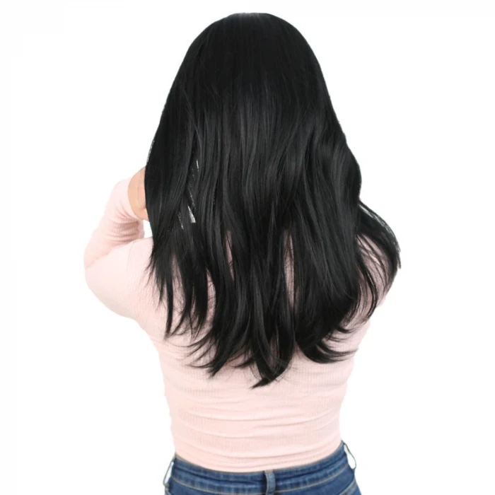 Düz Perçemli Orta Boy Fiber Sentetik Peruk - Siyah