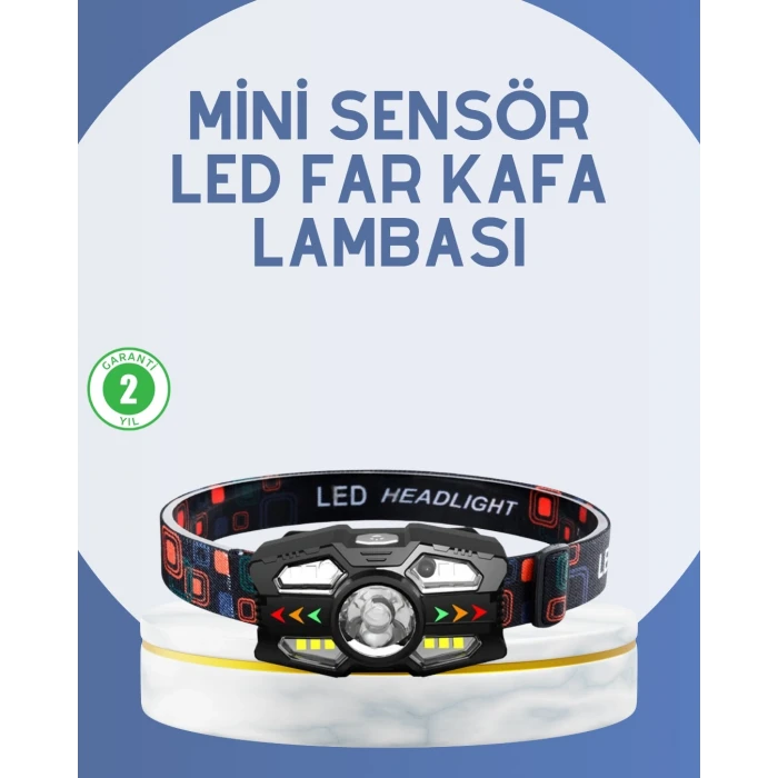 El Sensörlü Led Far Suya Dayanıklı Şarjlı Kafa Lambası