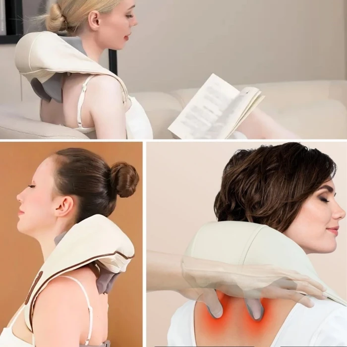 Elektrikli Boyun ve Sırt Masaj Aleti Kablosuz Boyun ve Omuz Yoğurma Masaj Yastığı (4887)