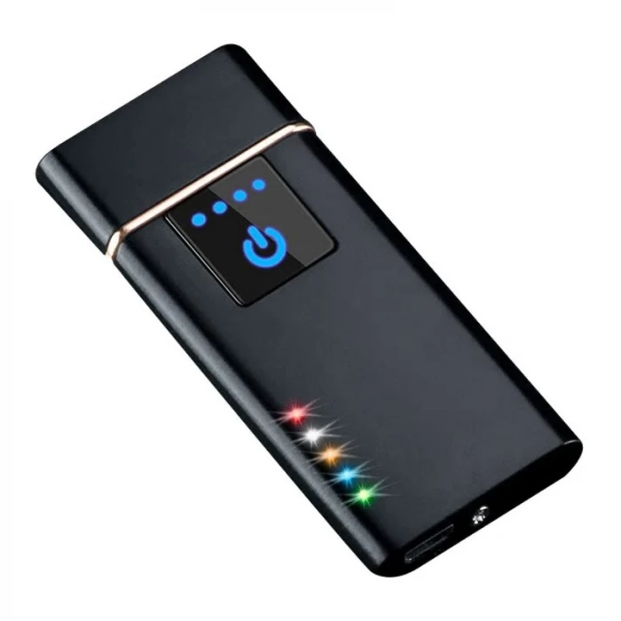 Elektronik Şarj Edilebilir Alevsiz Usb Dokunmatik Siyah Çakmak  Kutulu
