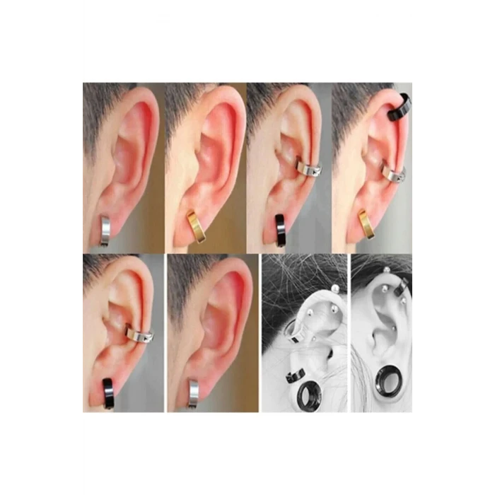 Erkek Küpesi - 1 Adet Çelik Kıstırmalı Küpe Paslanmaz Atmaz Çelik Gümüş Renk Küpe