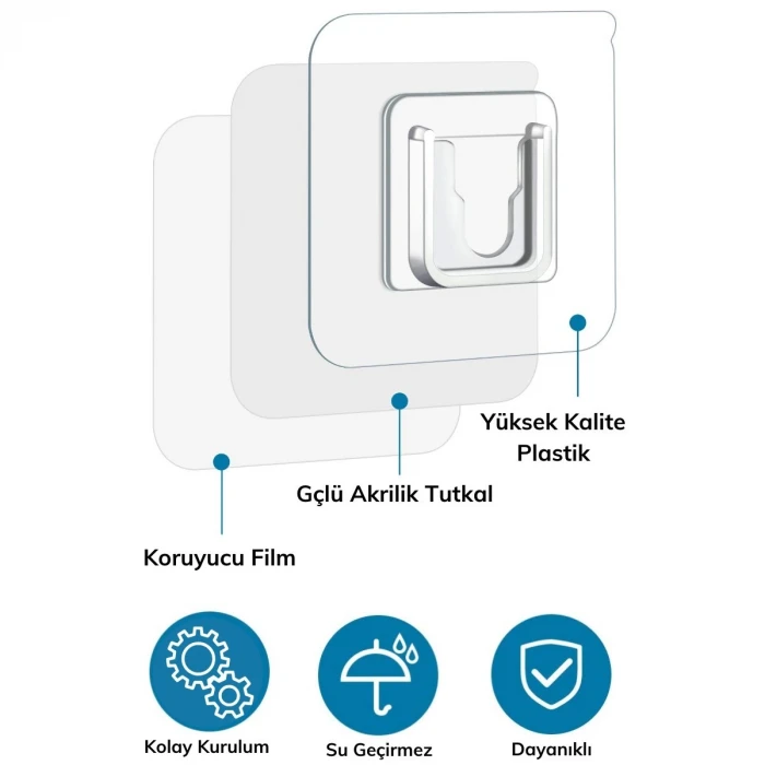 Eşya Sabitleme Askısı 10 Çift Şeffaf Çift Taraflı Yapışkanlı Geçmeli Klips (K95)