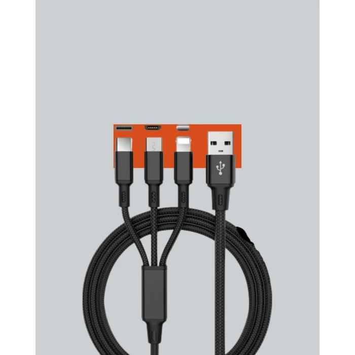 Evrensel 3 Başlıklı Şarj Kablosu – iPhone Huawei Samsung İçin