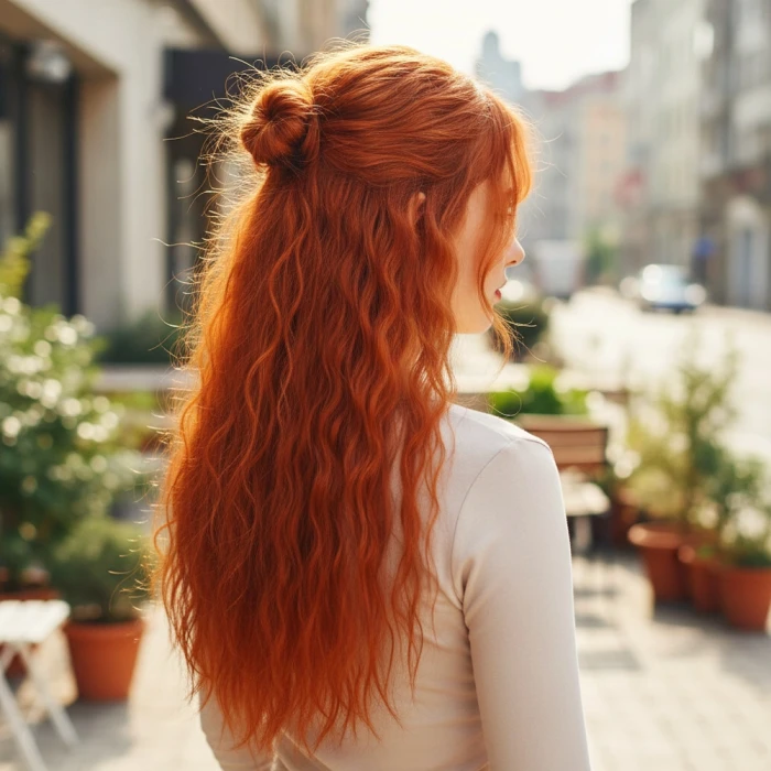 Fiber Sentetik Kabarık Dalgalı Yarım Ay + 2 Yan Çıt Çıt - Bakır