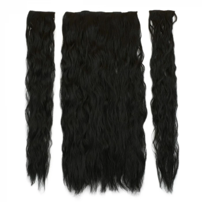 Fiber Sentetik Kabarık Dalgalı Yarım Ay + 2 Yan Çıt Çıt - Siyah