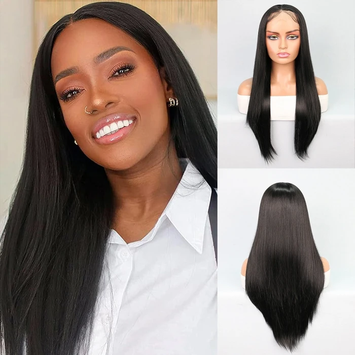 Fiber Sentetik Siyah Düz Tül Peruk