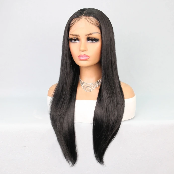 Fiber Sentetik Siyah Düz Tül Peruk