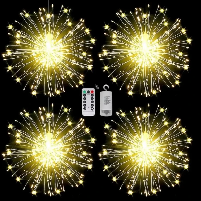 Fişli Asılı Havai Fişek Işıkları 120 LED Ampul Bakır Tel Şerit Işık (4887)