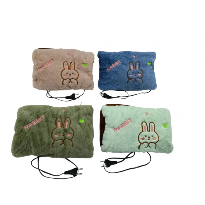 Fişli - Şarjlı  Sıcak Su Torbası Polar - Kadife Kumaş -hayvan Nakışlı