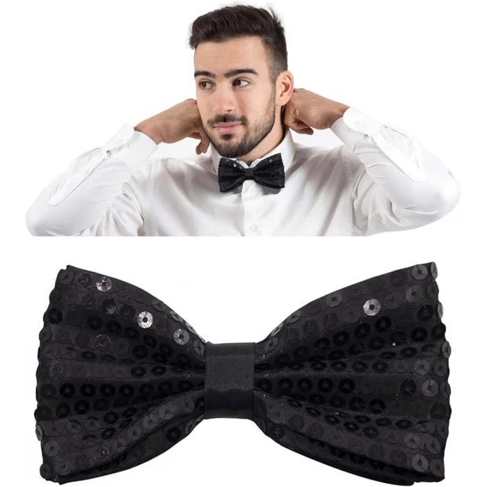 ieg™ Gece Işıltısı Siyah Payetli Pullu Papyon 7x2 cm