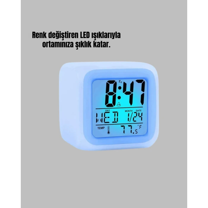 Gece Lambası Fonksiyonlu Renk Değiştiren LED Küp Dijital Saat