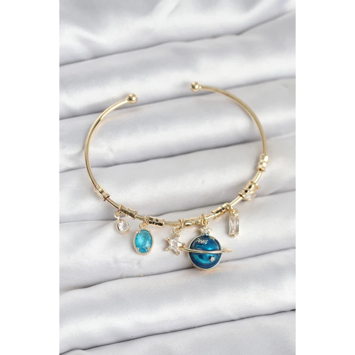 Gezegen Charmlı Gold Renk Pirinç Kadın Bileklik