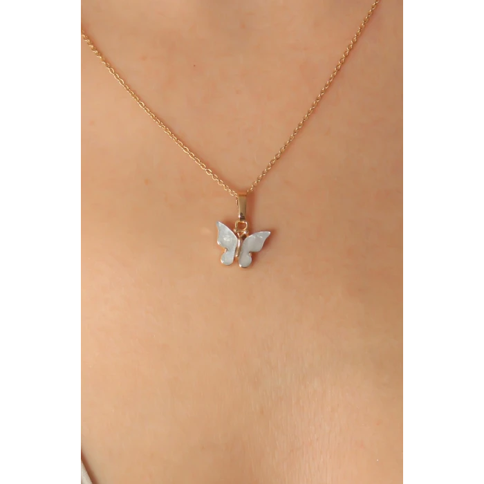 ietaks™ Gold Mavi Renk Kelebek Figür Kadın Kolye