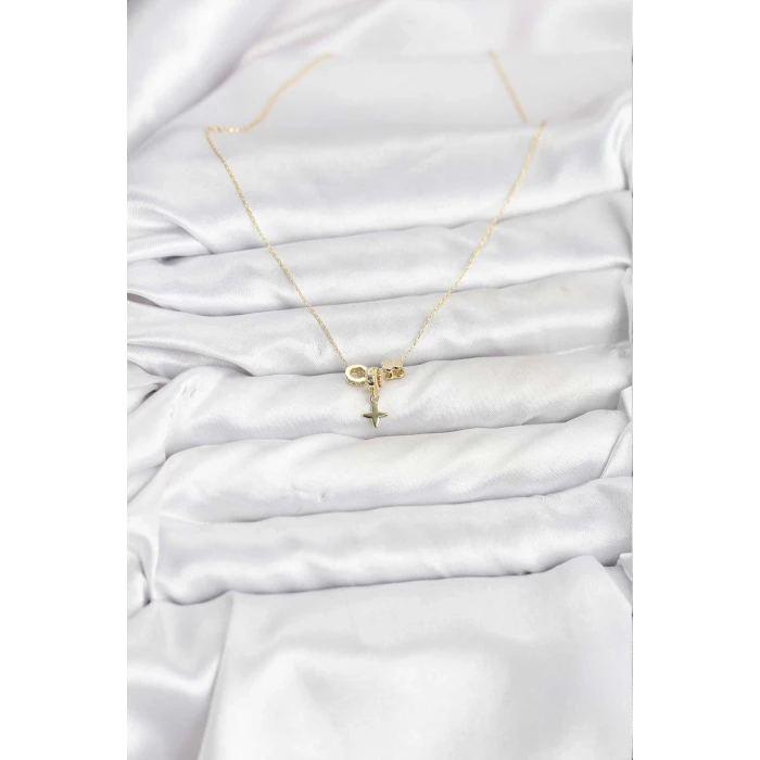 ietaks™ Gold Renk Pirinç Minimal Charmlı Kadın Kolye