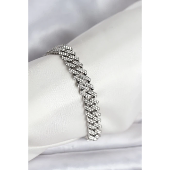 ietaks™ Gümüş Renk Pirinç Cuba Chain Gurmet Bileklik