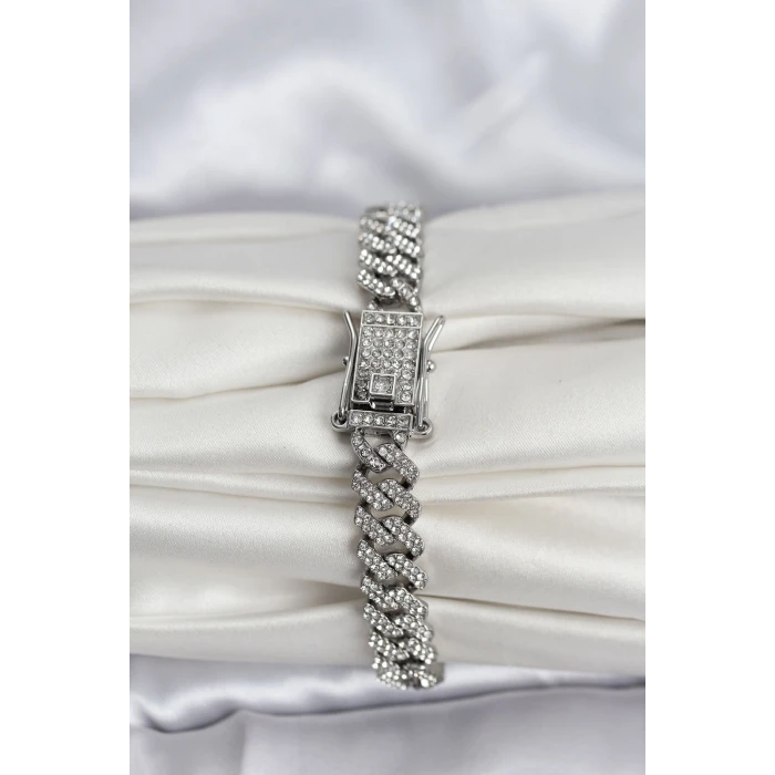 ietaks™ Gümüş Renk Pirinç Cuba Chain Gurmet Bileklik