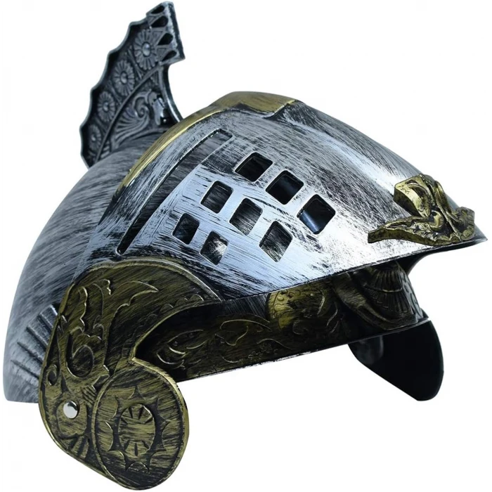Gümüş Üzeri Altın Renk Oynar Başlıklı Romalı Bizans Kaskı Miğferi 25x20 cm (4887)