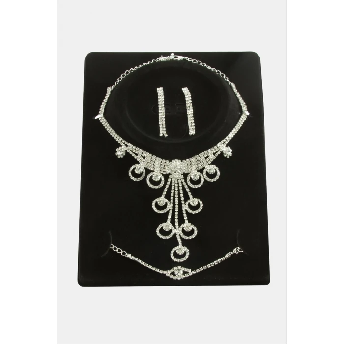 Halka Taşlı Lüks Set Kolye