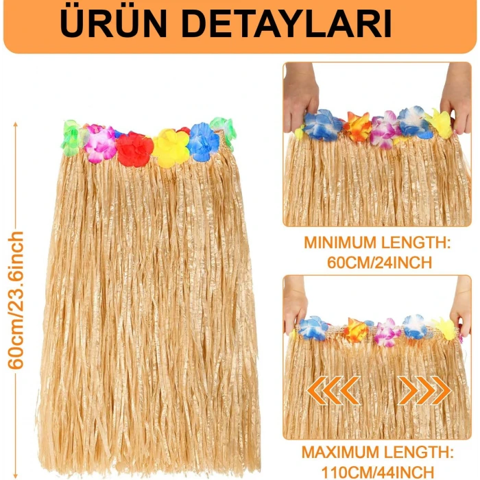 ieg™ Hawaii Tarzı Hula Eteği – 60 cm Hasır Naturel Etek