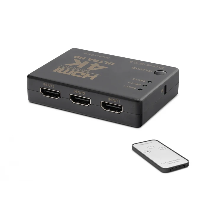 Hdmi Switch 4K Kumandalı 3 In 1 Out - Siyah HDX1308