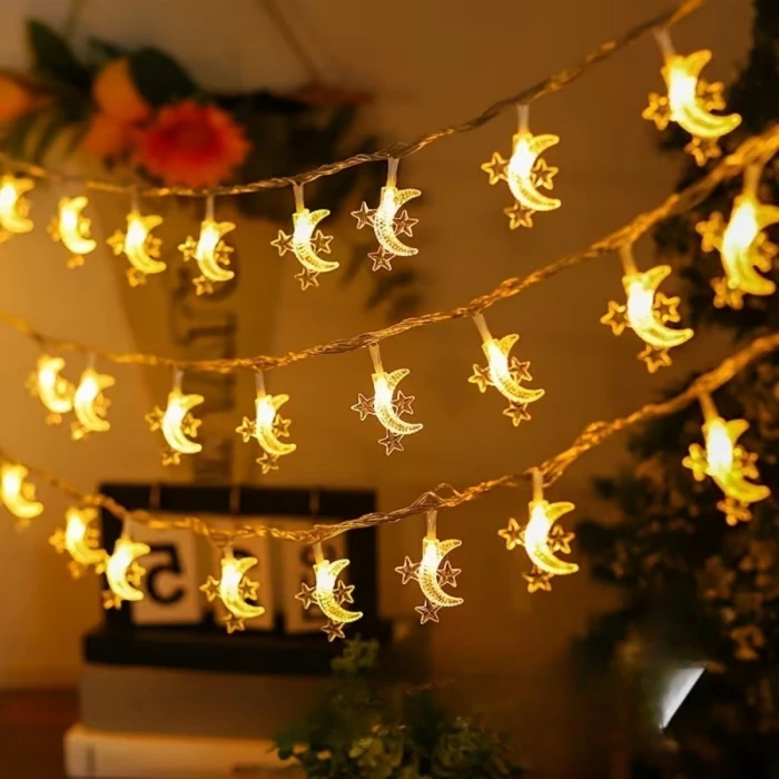 Hilal ve 3 Mini Yıldız Şekilli 3.5 Metre USB LED Işık – 20 LED’li Dekoratif Ramazan Dekorasyonu ve Ortam Aydınlatması hakkında ürün açıklaması (4887)