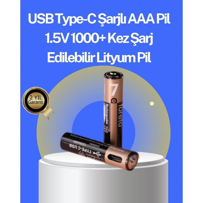 Hızlı Şarj Teknolojili USB Şarjlı AAA Pil – 40 Dakikada Tam Şarj
