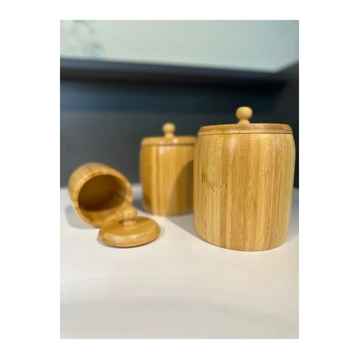 ieg™ 1 Adet Bambu Ahşap Kavanoz - Saklama Kabı- Baharatlık (11 x 8 cm)