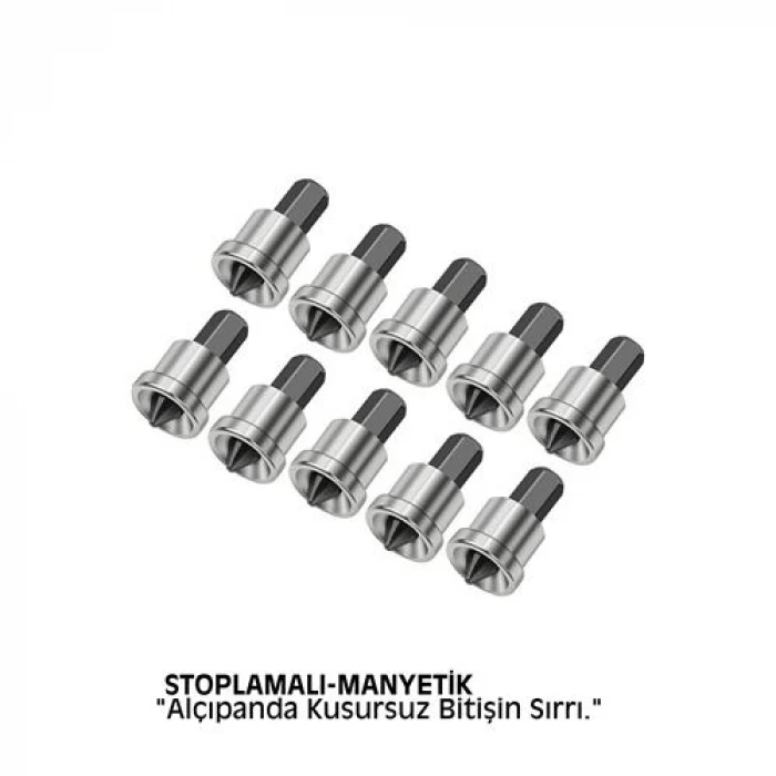retroieg™ 10 Adet Alçıpan Bits Uç Seti - Manyetik Ph2 Krom Çelik 25mm Vidalama Başlığı