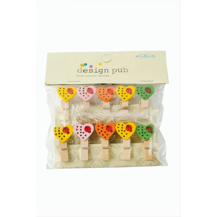 ieg™ 10 Adet Uğur Böceği Renkli Kalp Süs Mandal