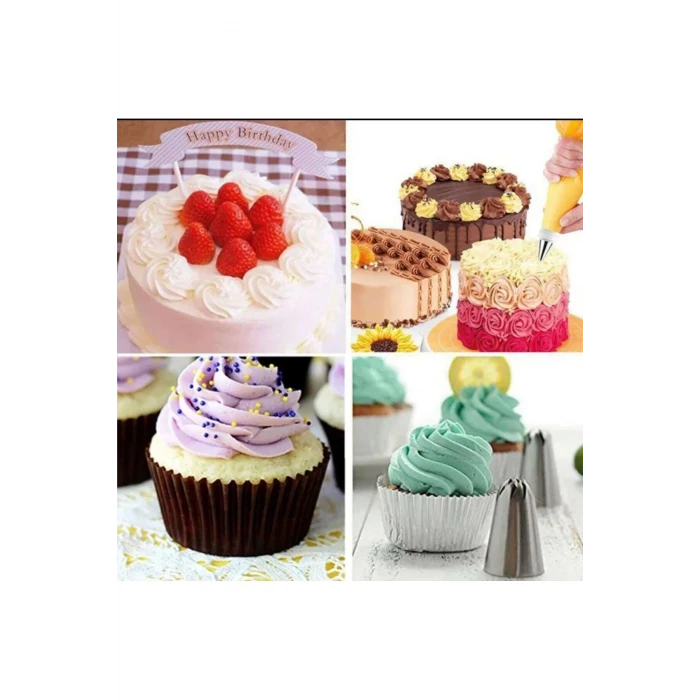 ieg ™ 10 Parça Krema Torbalı Pasta Malzeme Seti Çiçek Modelleme Duy Makas Torba Seti