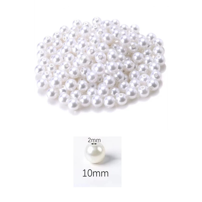 İEG 100 gram 10mm Beyaz Renk Plastik İnci Boncuk Çanta ve Takı Yapım Boncuğu (~190 adet)