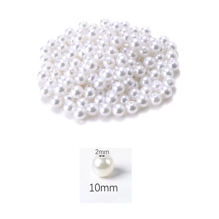 İEG® 1.000 gram (1 kg.) 10mm Beyaz Renk Plastik İnci Boncuk Çanta ve Takı Yapım Boncuğu (~1.900 adet)