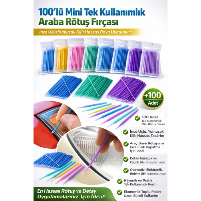 ieg™ 100’lü Mini Tek Kullanımlık Araba Rötuş Fırçası