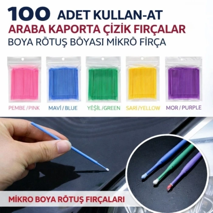 ieg™ 100’lü Mini Tek Kullanımlık Araba Rötuş Fırçası