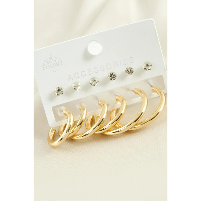 ieg™ 12 Adet Boru Taşlı Halka Küpe