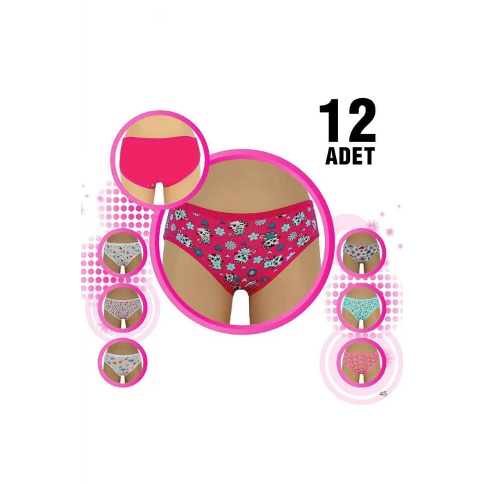 ieg™ 12 Adet Kız Çocuk Desenli Slip Külot
