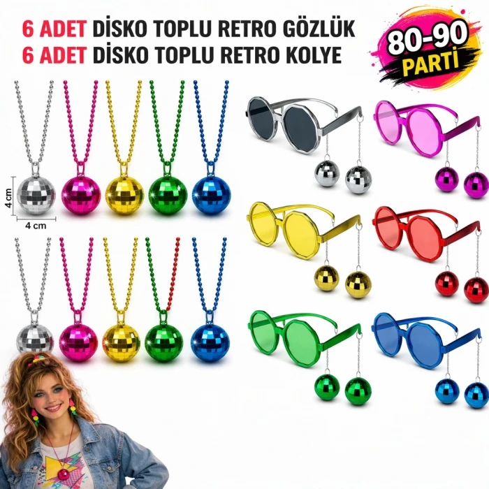 ieg™ 12 Parça 80-90 Retro Parti Seti Disco Toplu Gözlük ve Kolye