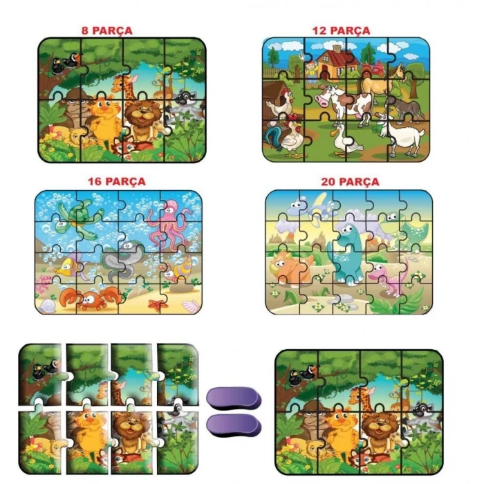 ieg™ 1481 Süper Renkli 4lü Puzzle - Hayvanlar / 8+12+16+24 Parça Puzzle