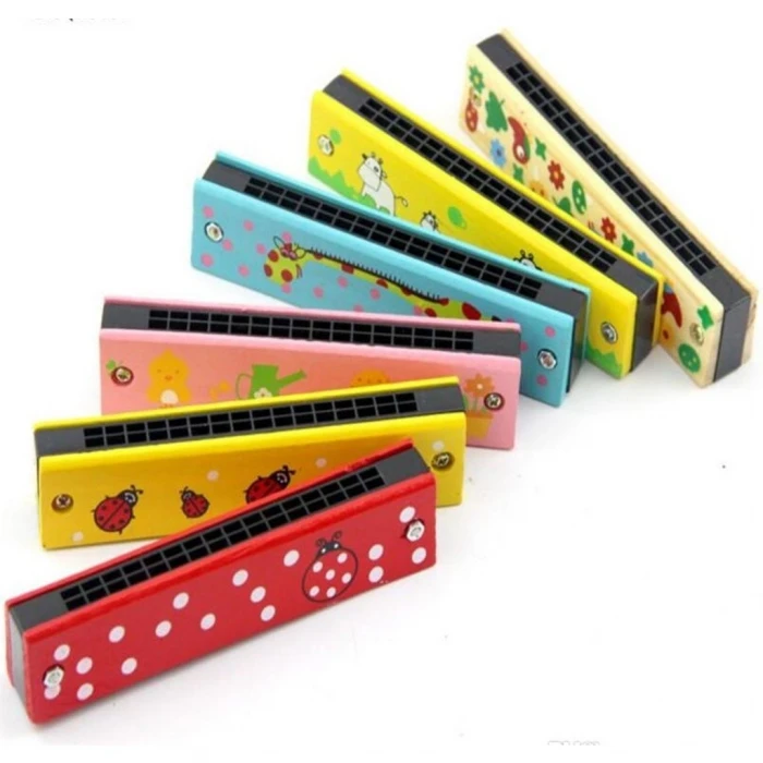 ieg ™ 2 Adet Ahşap Mızıka 16 Delikli Çift Sıralı Renkli Desenli Çocuk Mızıka